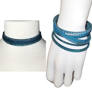 Swarovski Slake Bracelet/ Choker Duo, Crystal Blue Ombre Alcantara